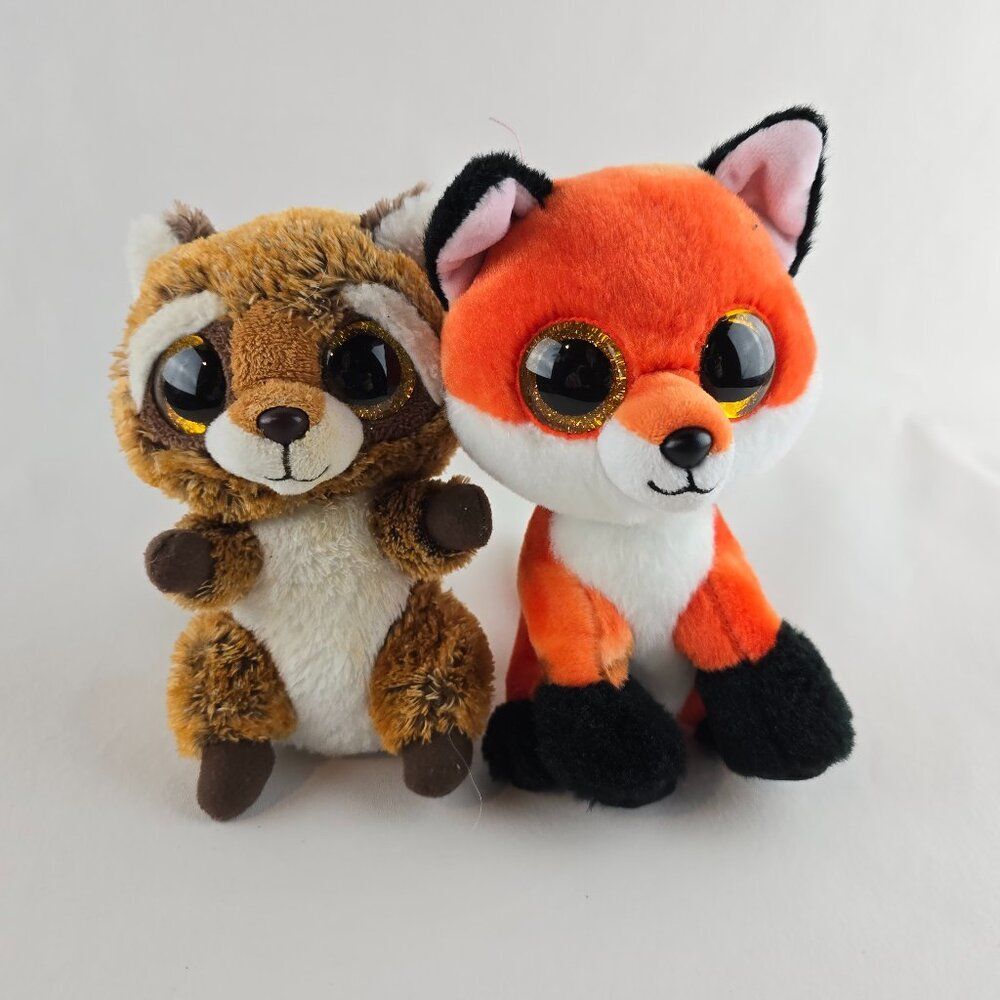 TY Beanie Boos Rusty Meadow Fox Racoon Stuffed Animal Plush Toy Woodland Critter